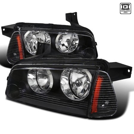 Spec-D Tuning 05-10 Dodge Charger 2 Piece Euro Headlights - Black 2LCLH-CHG05JM-ABM